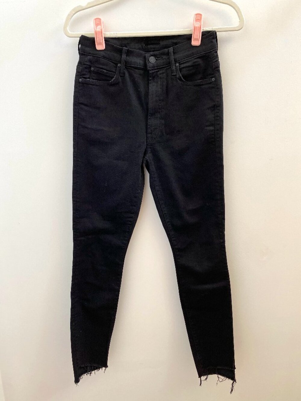 Mother Black Stunner Zip Ankle Step Fray Jeans Size 26